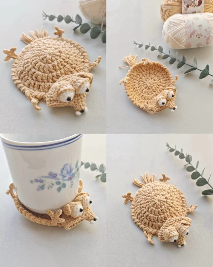 Funny Squirrel & Acorn Crochet Coaster
