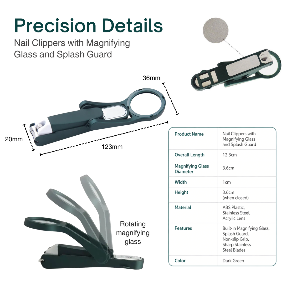 Nail Clippers with Magnifying Glass and Splash Guard