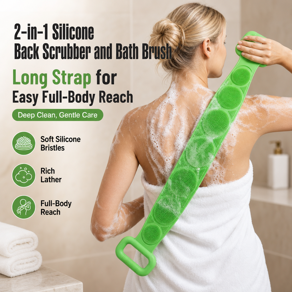 2-in-1 Silicone Back Scrubber and Bath Brush