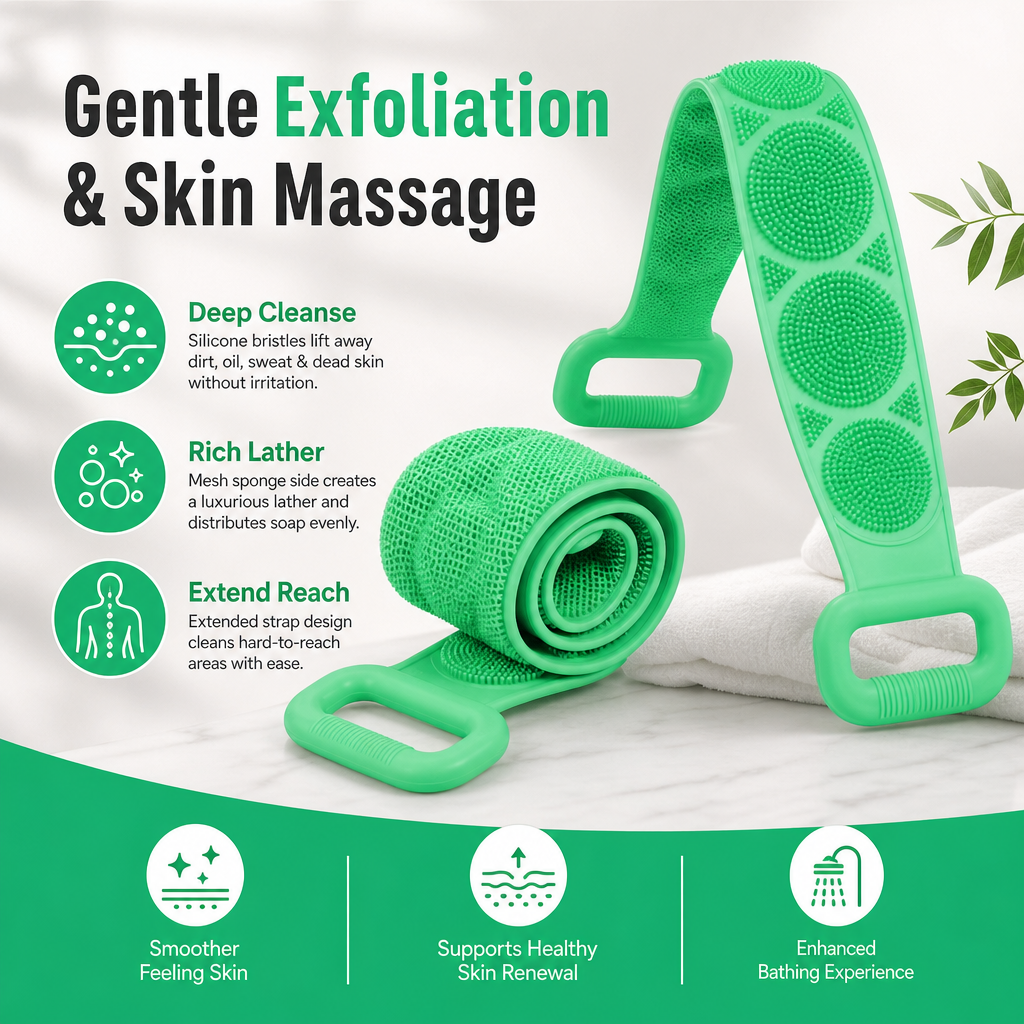 2-in-1 Silicone Back Scrubber and Bath Brush