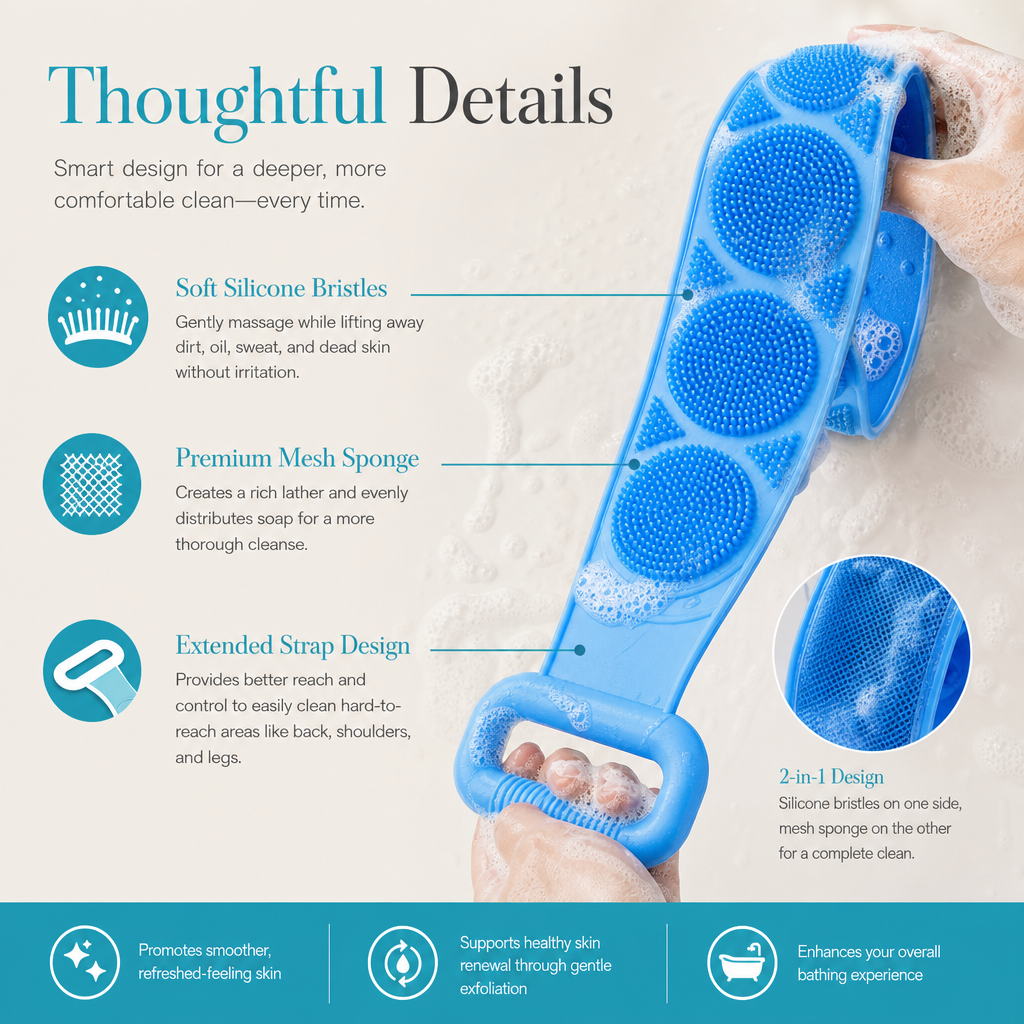 2-in-1 Silicone Back Scrubber and Bath Brush