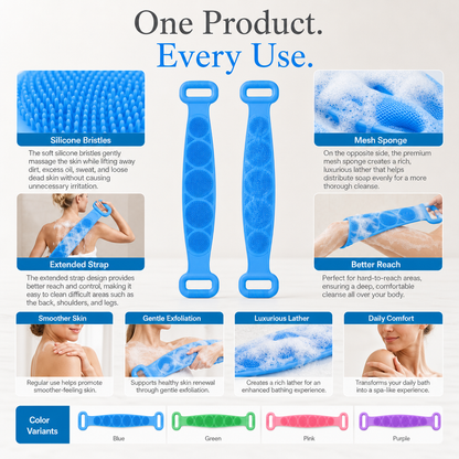 2-in-1 Silicone Back Scrubber and Bath Brush