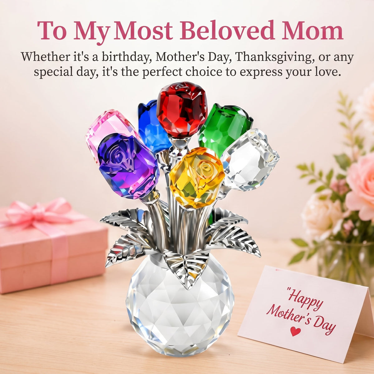 Glass Crystal Artificial Roses for Mother’s Day