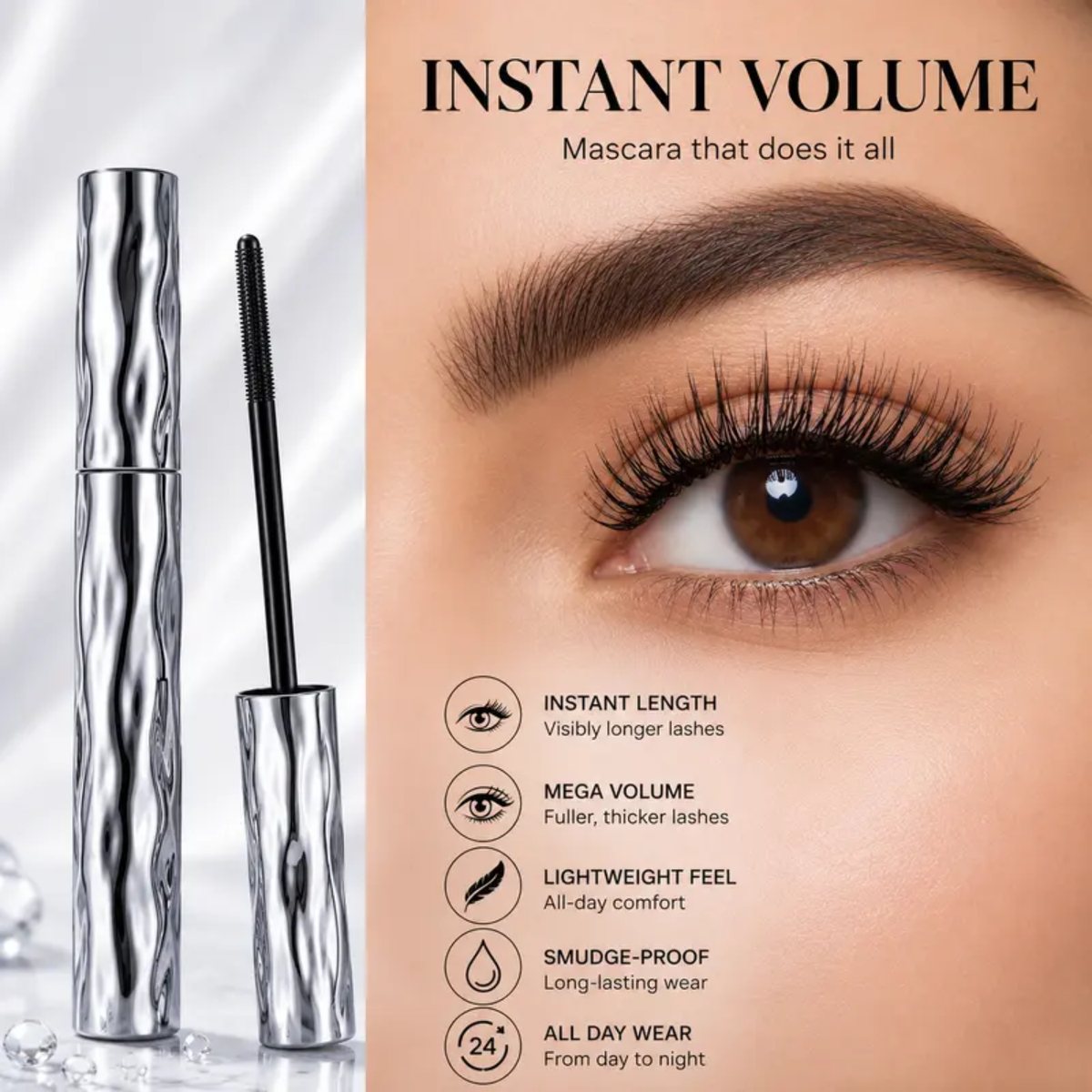 Lengthening & Curling Mascara – 24H Waterproof, Smudge-Proof, No Clumping