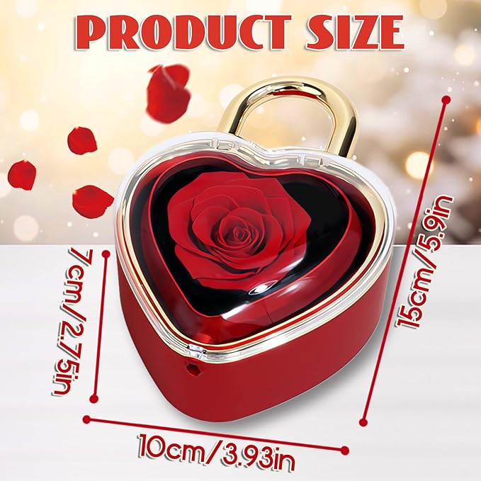 Heart Lock Flip Rose Jewelry Box