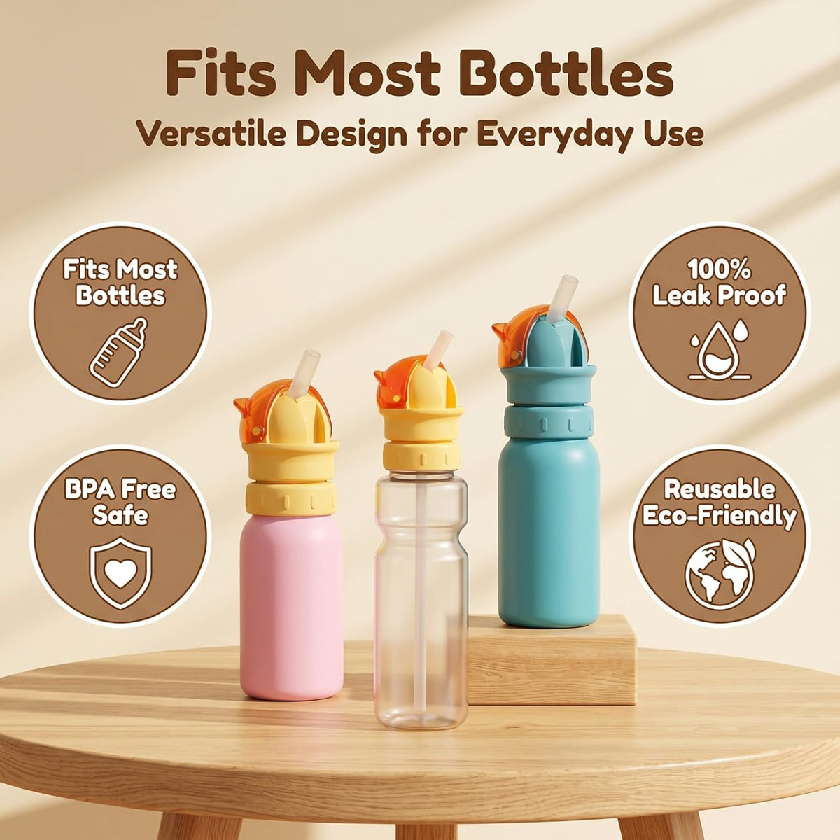 2PCS Water Bottle Spout Conversion Cap with Straw