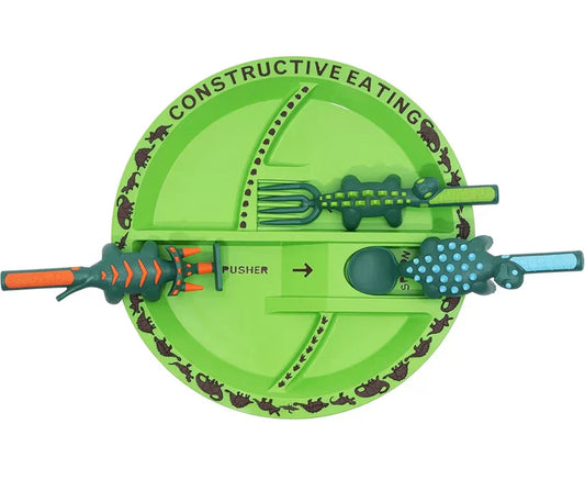 Constructive Eating Plate and Utensils Set - Toddler Dinnerware with Divided Plates