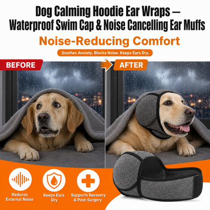 Dog Calming Hoodie Ear Wraps — Waterproof Swim Cap & Noise Cancelling Ear Muffs