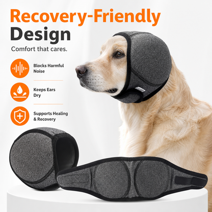 Dog Calming Hoodie Ear Wraps — Waterproof Swim Cap & Noise Cancelling Ear Muffs
