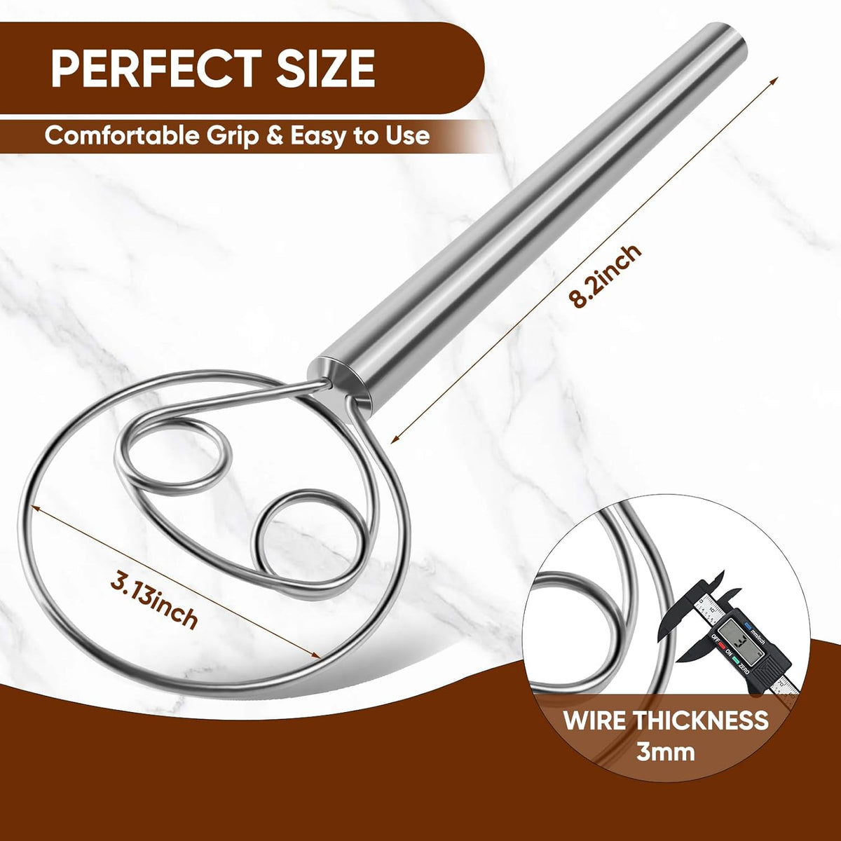 Stainless Steel Dishwasher Safe Danish Dough Whisk