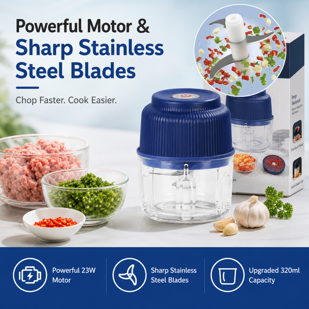 Electric Mini Food Chopper & Meat Grinder