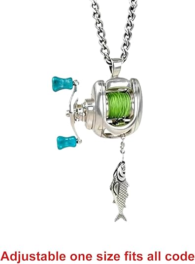Fishing Reel Necklace Rotating Handle Swirling Reel Pendant Keychain