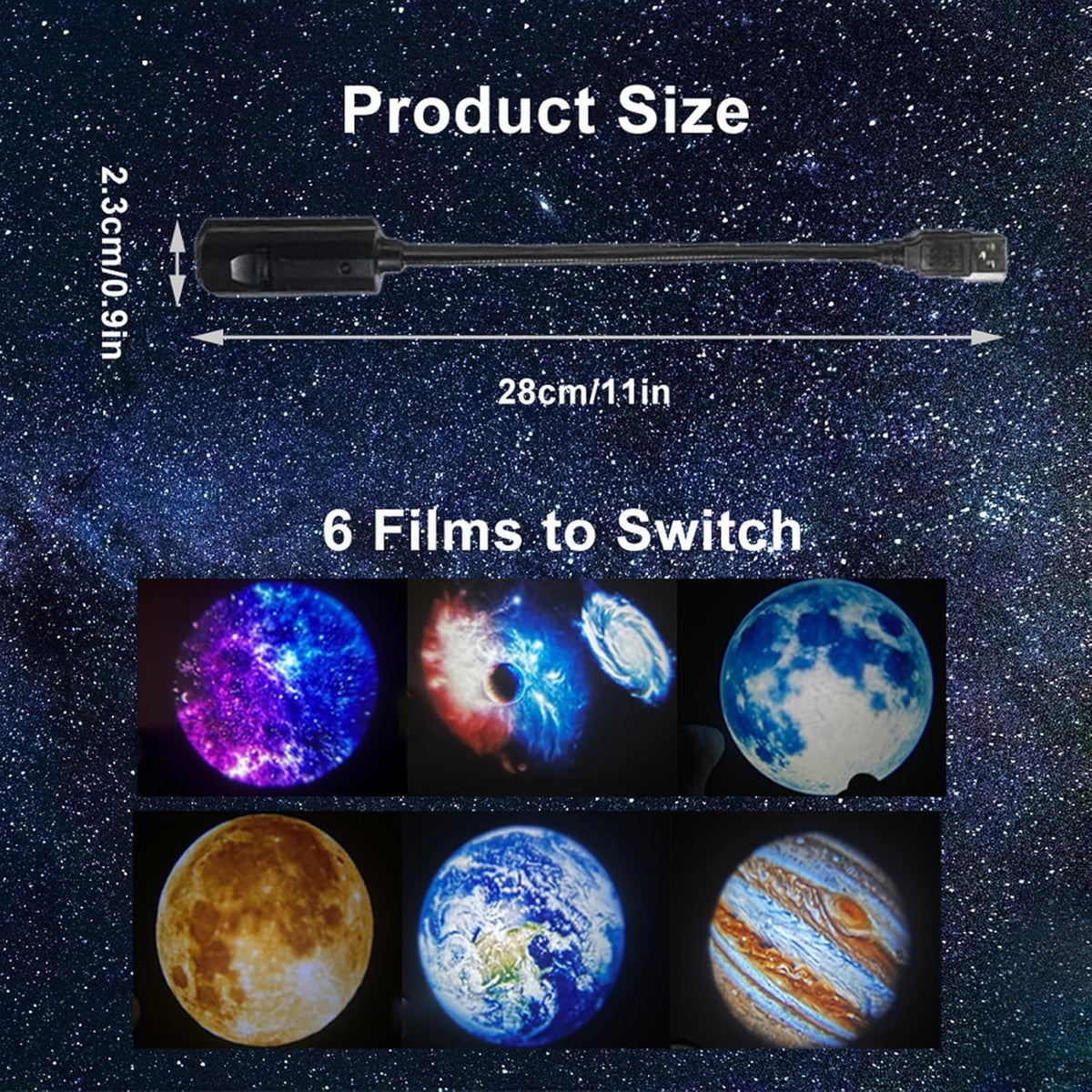 360° Galaxy Projection Light USB Star Night Light Charging Lighting With 10 Film Discs