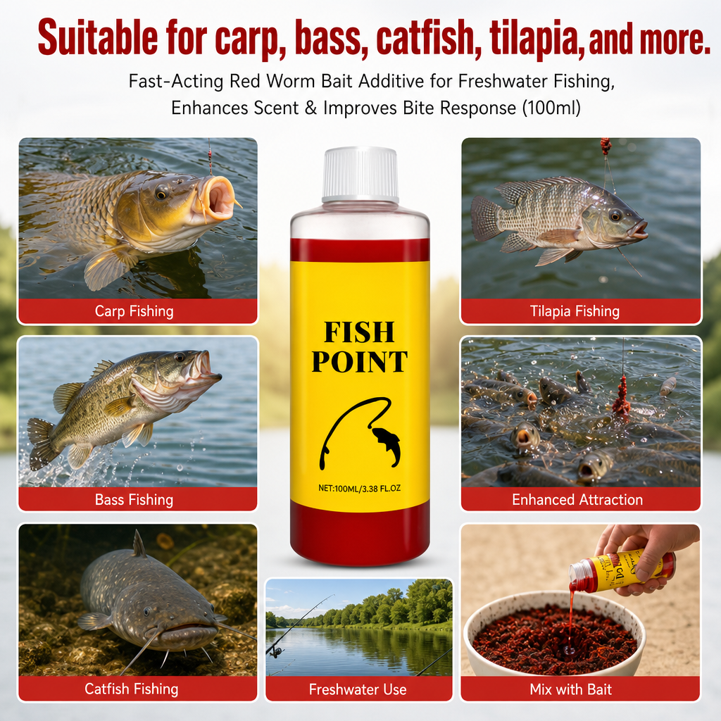Concentrated Fish Attractant Liquid – Fast-Acting Red Worm Bait Additive for Freshwater Fishing, Enhances Scent & Improves Bite Response (100ml)