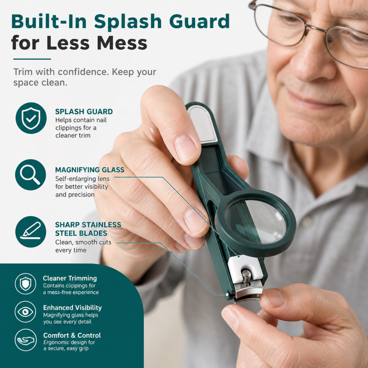 Nail Clippers with Magnifying Glass and Splash Guard