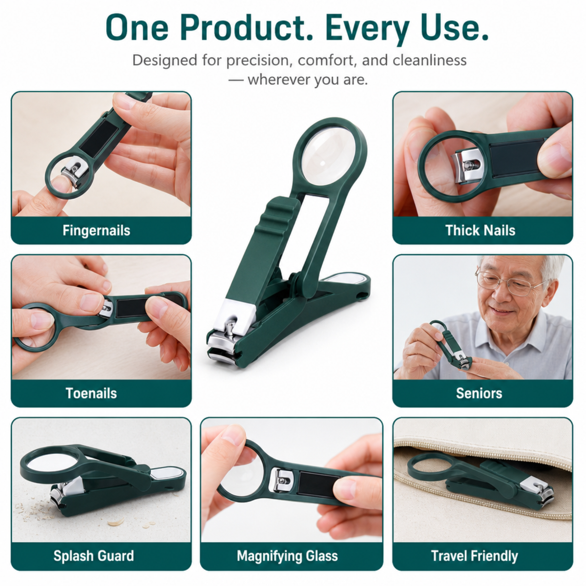 Nail Clippers with Magnifying Glass and Splash Guard