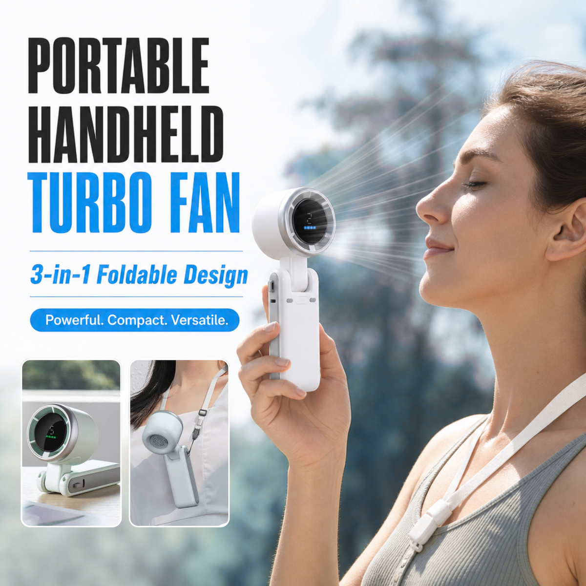 Portable Handheld Turbo Fan — 5-Speed, 4000mAh, 10H Battery Life
