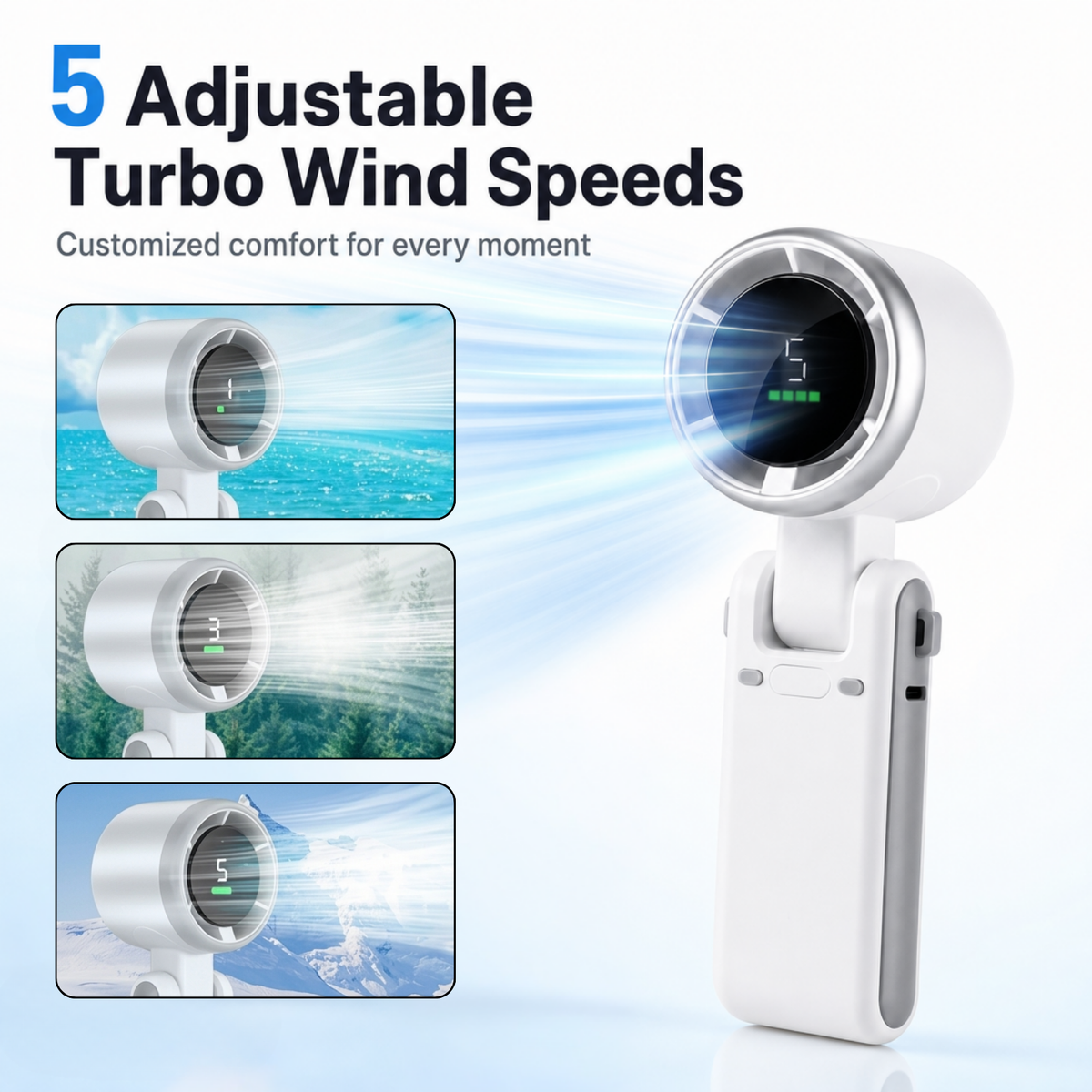Portable Handheld Turbo Fan — 5-Speed, 4000mAh, 10H Battery Life