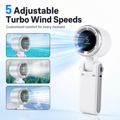 Portable Handheld Turbo Fan — 5-Speed, 4000mAh, 10H Battery Life