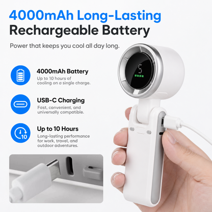 Portable Handheld Turbo Fan — 5-Speed, 4000mAh, 10H Battery Life