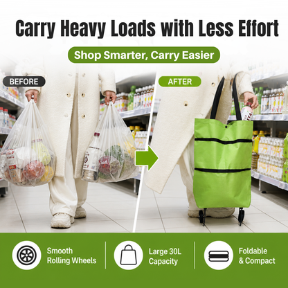 Portable Shopping Cart Foldable Grocery Trolley Lightweight with Wheels