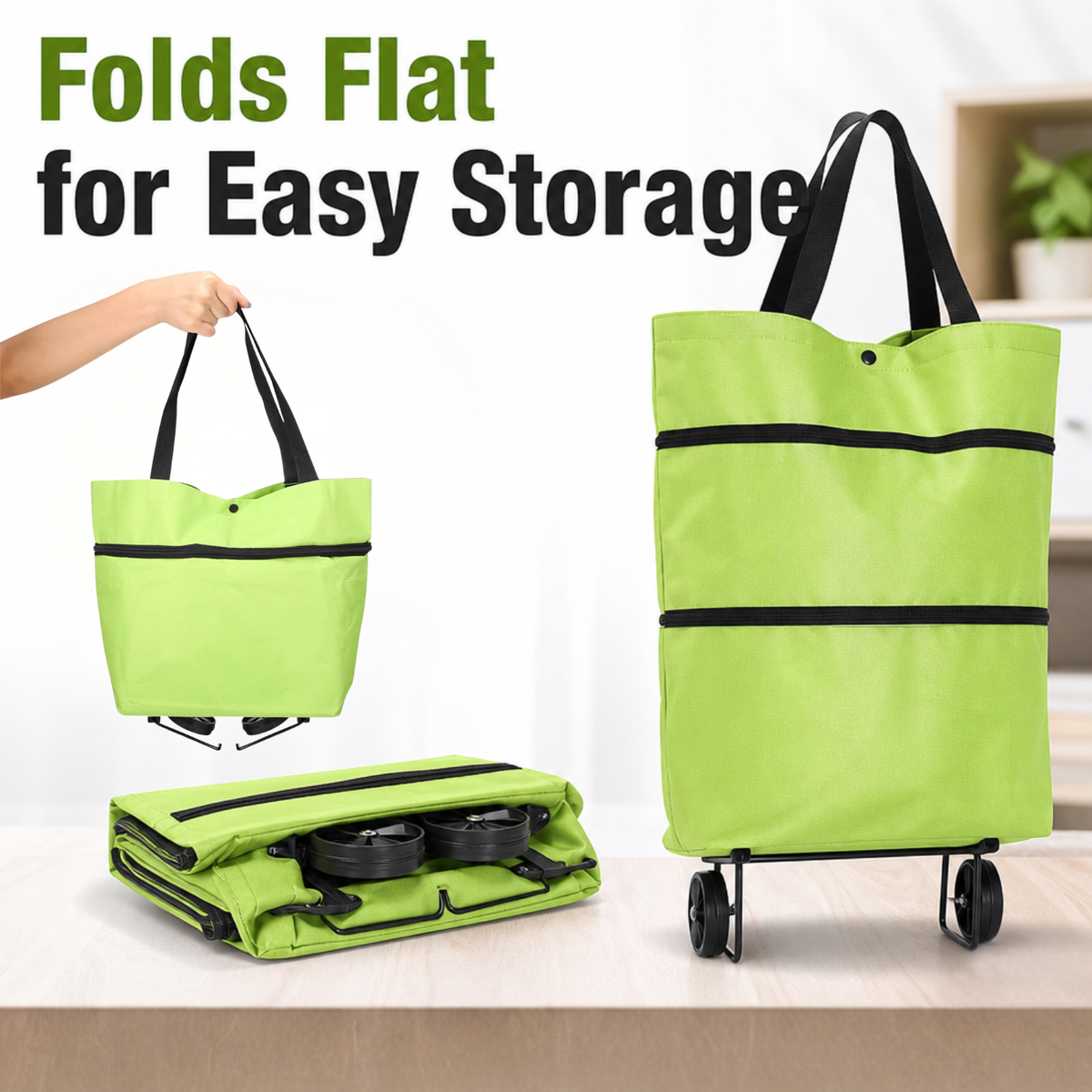 Portable Shopping Cart Foldable Grocery Trolley Lightweight with Wheels