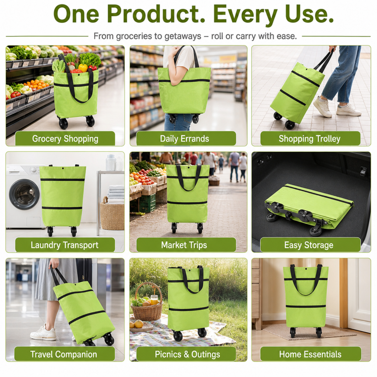 Portable Shopping Cart Foldable Grocery Trolley Lightweight with Wheels