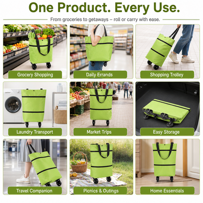 Portable Shopping Cart Foldable Grocery Trolley Lightweight with Wheels