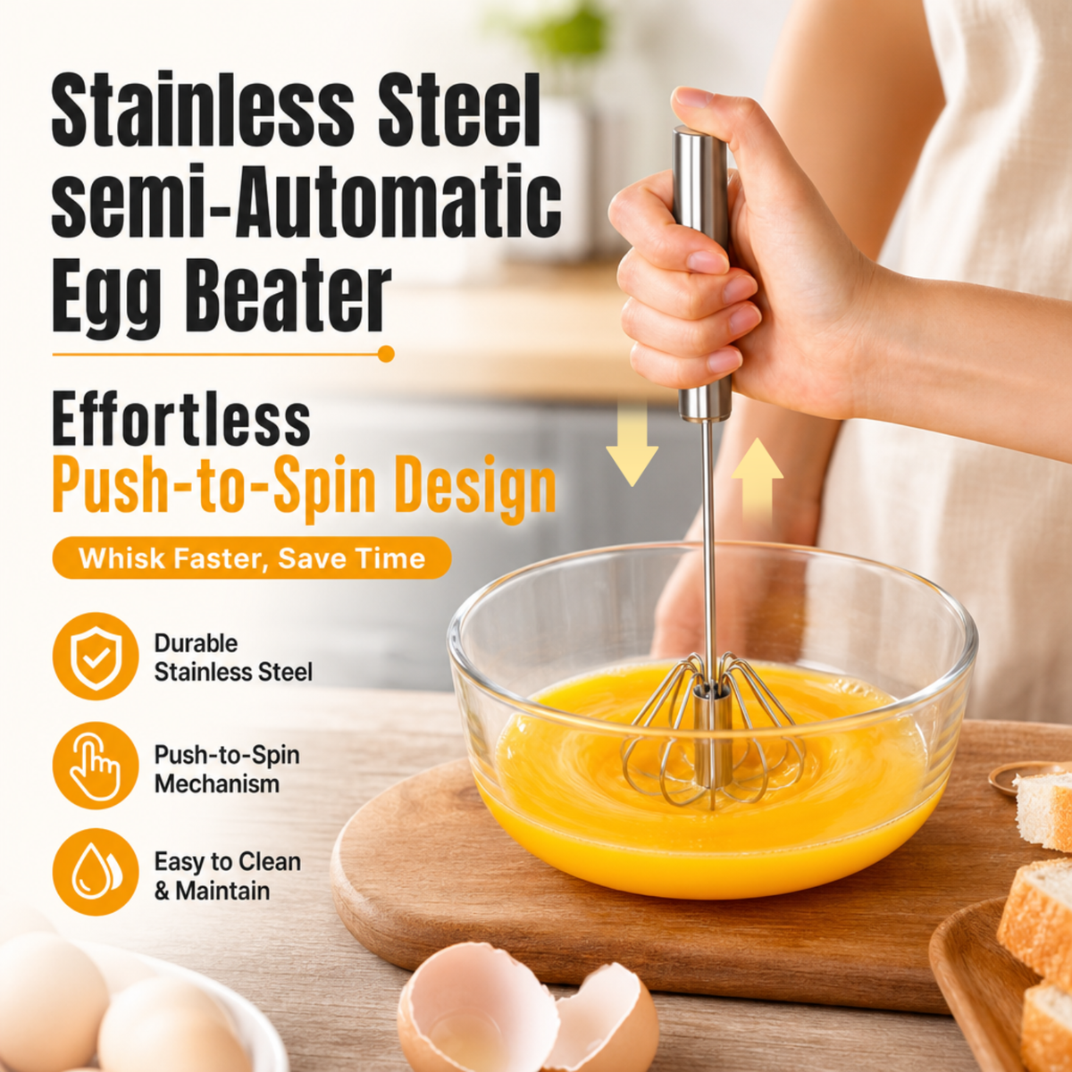 Stainless Steel semi-Automatic Egg Beater