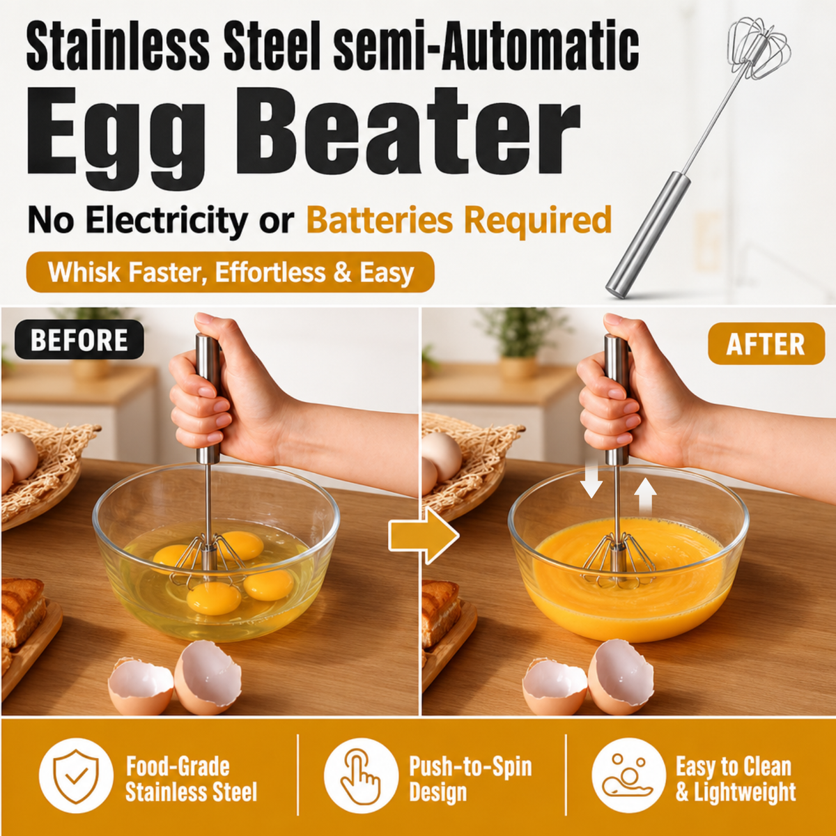 Stainless Steel semi-Automatic Egg Beater