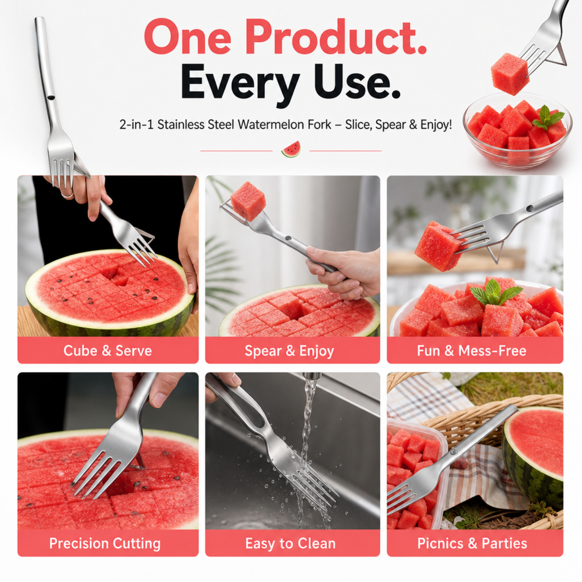 2-in-1 Stainless Steel Watermelon Fork