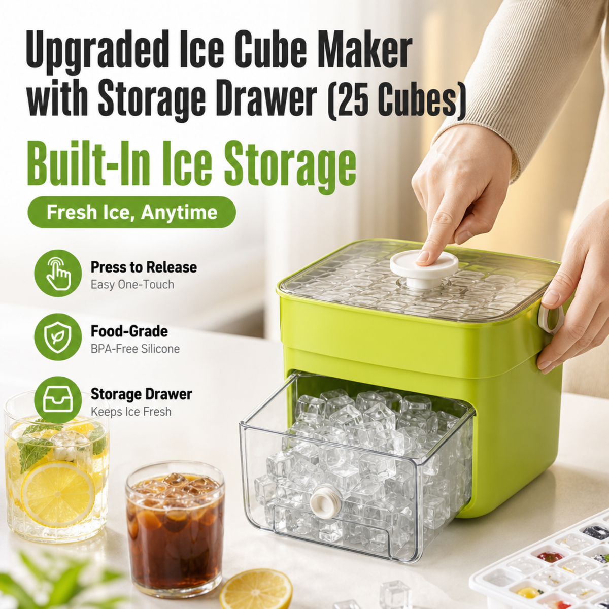 Upgraded Ice Cube Maker with Storage Drawer (25 Cubes)