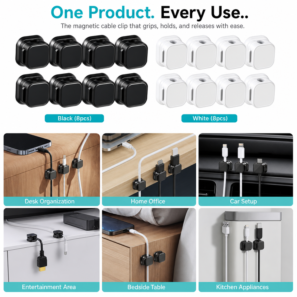 Magnetic Cable Organizer Clips (8 PCS)