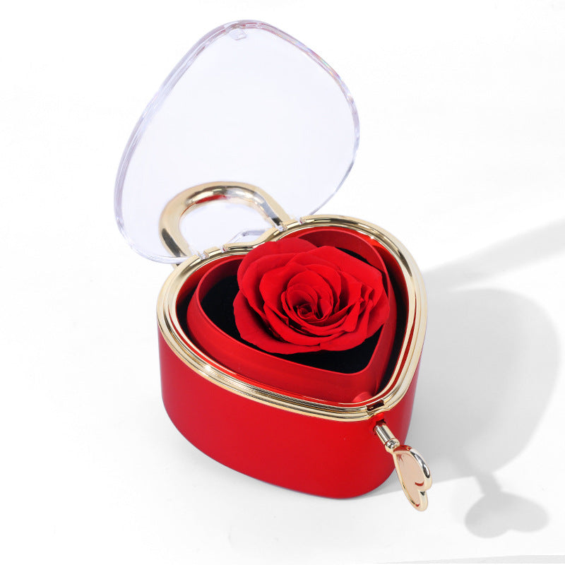 Heart Lock Flip Rose Jewelry Box