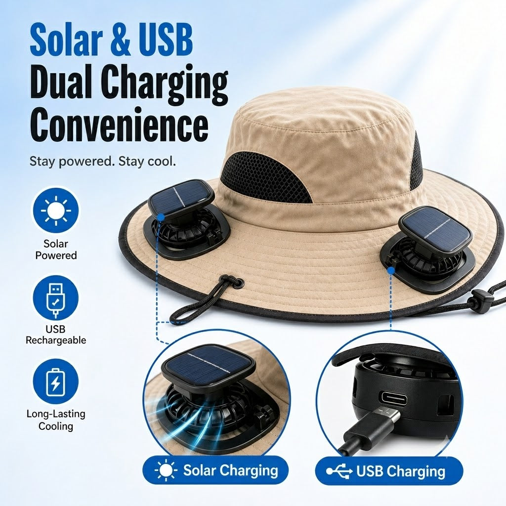 🔥Summer Promotion 💥- Outdoor Wide Brim Sun Hat With Solar Fan
