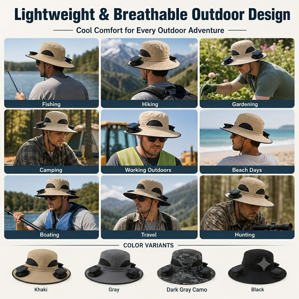 🔥Summer Promotion 💥- Outdoor Wide Brim Sun Hat With Solar Fan