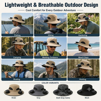 🔥Summer Promotion 💥- Outdoor Wide Brim Sun Hat With Solar Fan