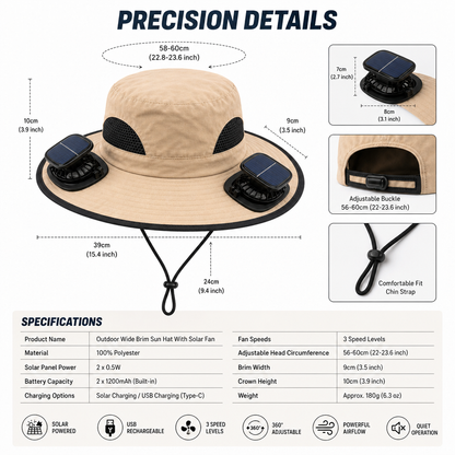 🔥Summer Promotion 💥- Outdoor Wide Brim Sun Hat With Solar Fan