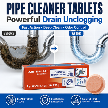 Pipe Cleaner Tablets — Drain Unclogger, Odor Eliminator & Descaler for Sinks, Toilets, Washing Machines & Sewers
