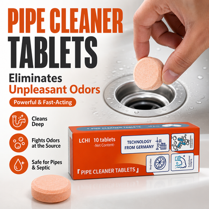 Pipe Cleaner Tablets — Drain Unclogger, Odor Eliminator & Descaler for Sinks, Toilets, Washing Machines & Sewers