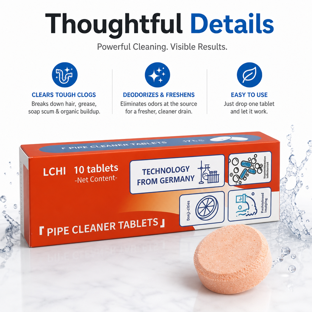 Pipe Cleaner Tablets — Drain Unclogger, Odor Eliminator & Descaler for Sinks, Toilets, Washing Machines & Sewers
