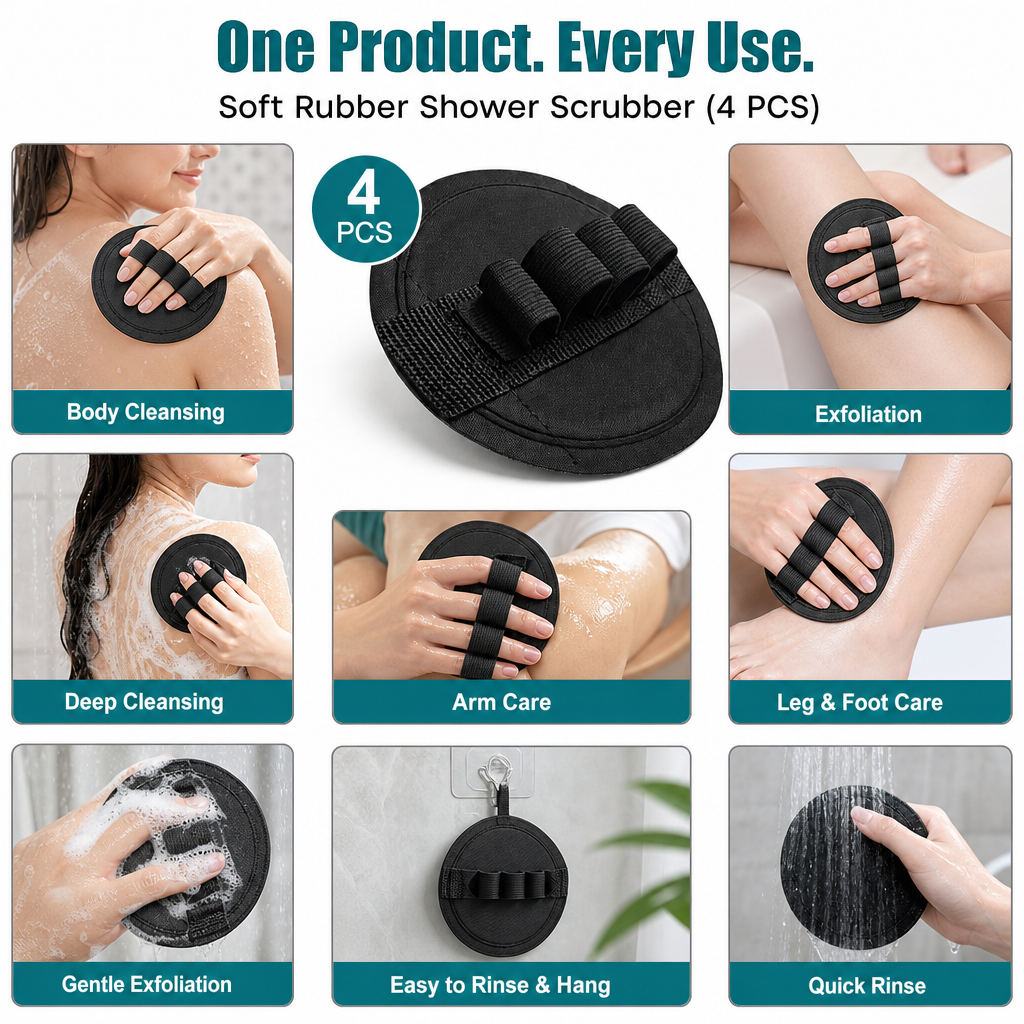Soft Rubber Shower Scrubber (4 PCS)