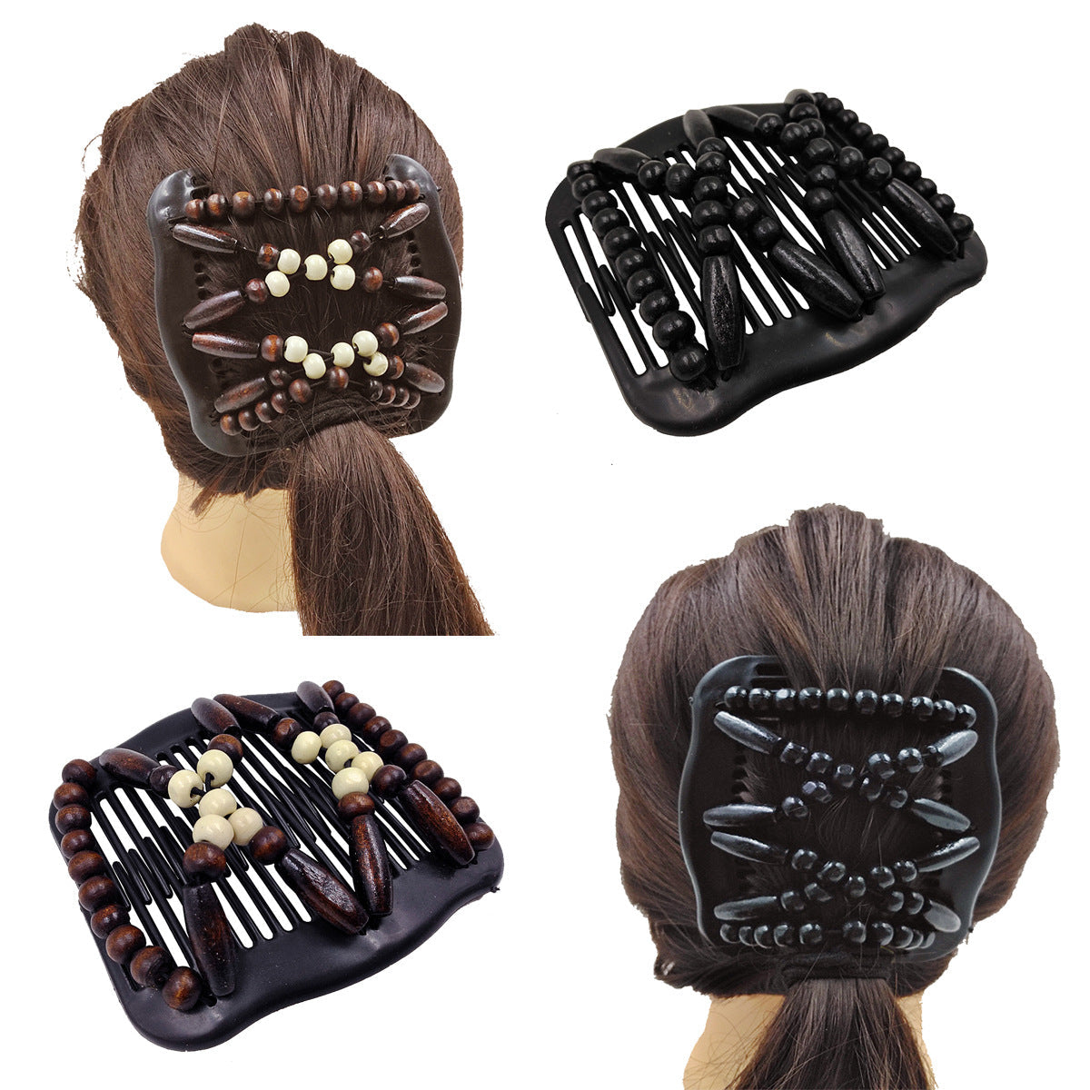 Thick Hair Clip Magic Wood Beads Double Hair Comb Clip Stretch Combs