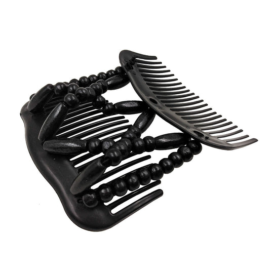 Thick Hair Clip Magic Wood Beads Double Hair Comb Clip Stretch Combs