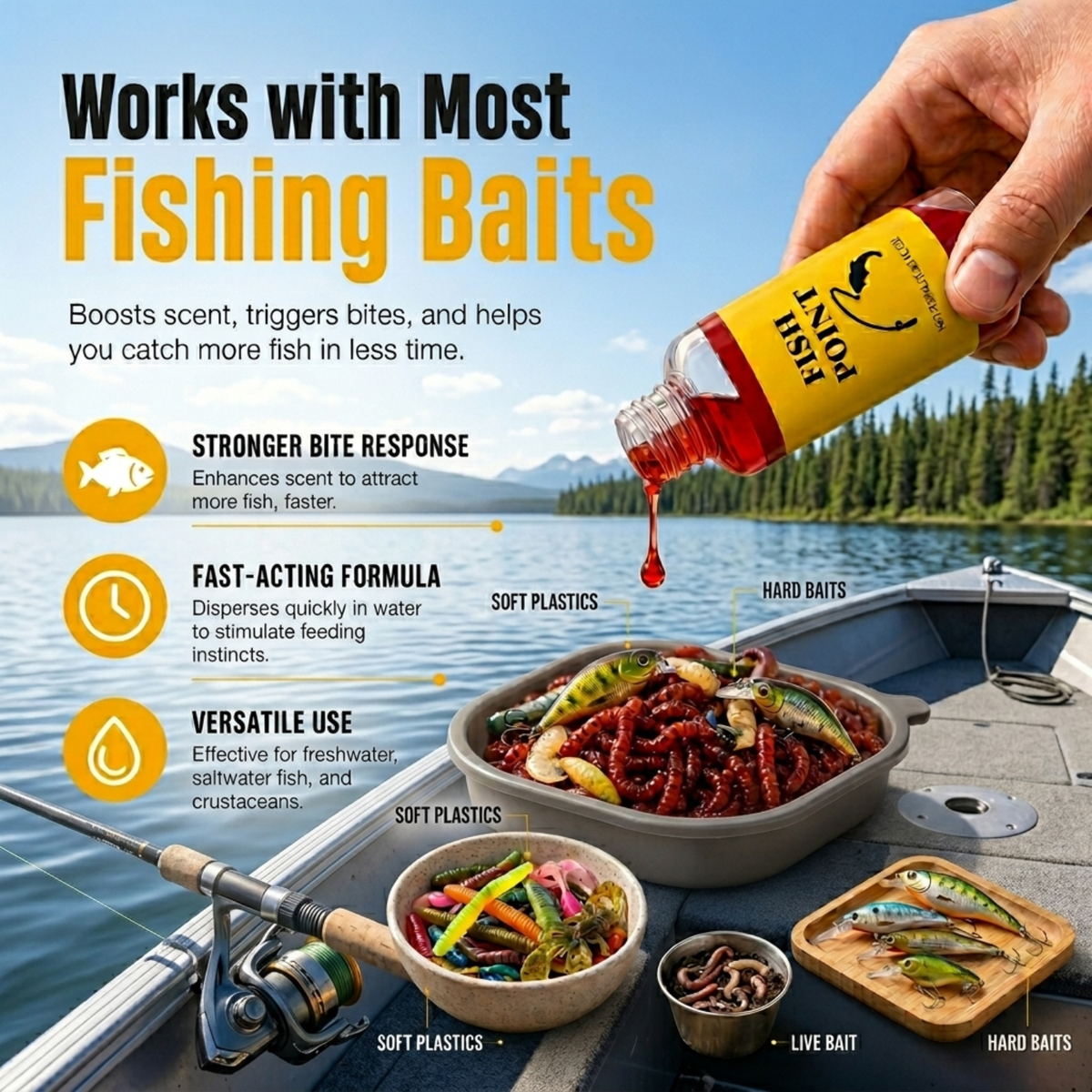 Concentrated Fish Attractant Liquid – Fast-Acting Red Worm Bait Additive for Freshwater Fishing, Enhances Scent & Improves Bite Response