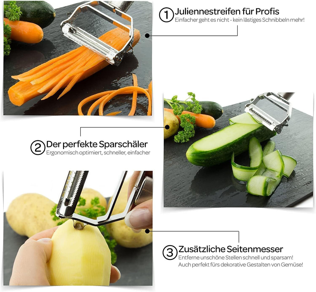 3-in-1 Vegetable Peeler with Julienne Slicer & Potato Eye Remover